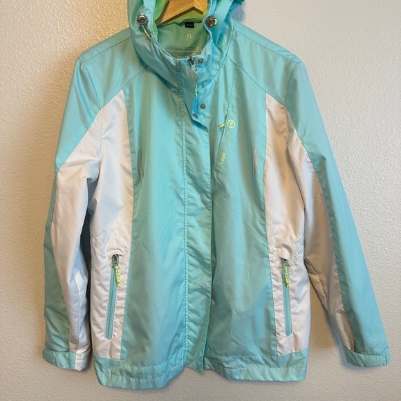 Free Country Jackets & Blazers - Free Country Aqua and White Raincoat